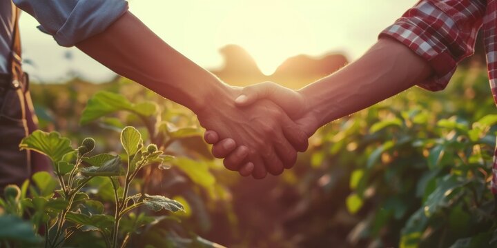 Diverse Collaborative Settings: Embracing Handshakes In Sunlight, Farmers Embracing Technology, Acceptance Of Business Deals