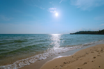 The wooden bridge in the sea at Koh Kood is a tropical island with emerald green water and beautiful beaches, in Koh Kood, Trat, Thailand.