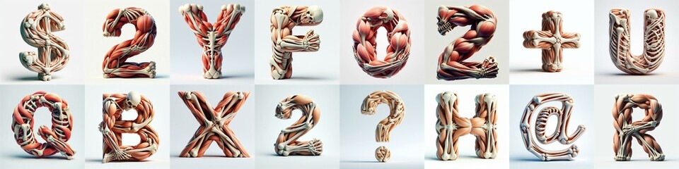 3D lettering what blend Bones and Muscles. AI generated illustration