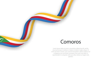 Waving ribbon with flag of Comoros