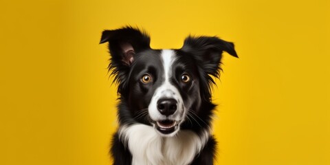 Vibrant Backdrop Highlights Charming Border Collie Dog In Captivating Solo Portrait. Сoncept Serenity In Nature: Tranquil Landscapes, Beach Vibes: Fun In The Sun, Urban Explorations: City Adventures