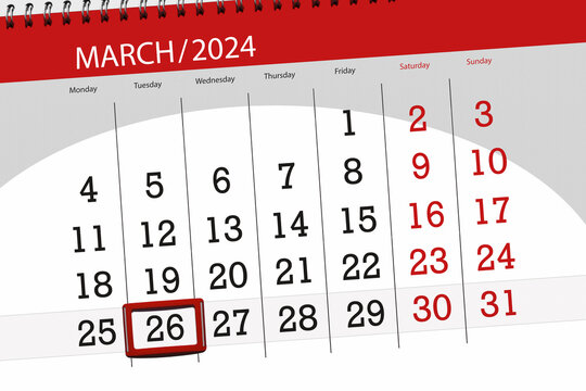 Calendar 2024, deadline, day, month, page, organizer, date, March, tuesday, number 26