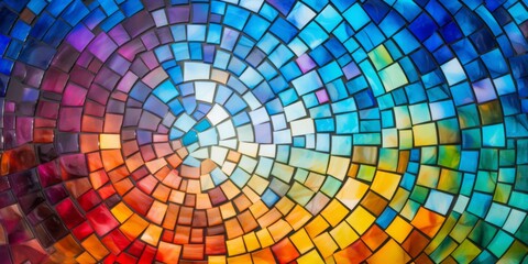 Captivating Rainbow Glass Mosaic Art: An Enthralling Abstract Masterpiece. Сoncept Whimsical Street Murals, Serene Nature Landscapes, Dynamic Urban Architecture, Dreamy Sunsets