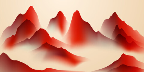 Modern design vector illustration of beautiful Chinese ink landscape painting.