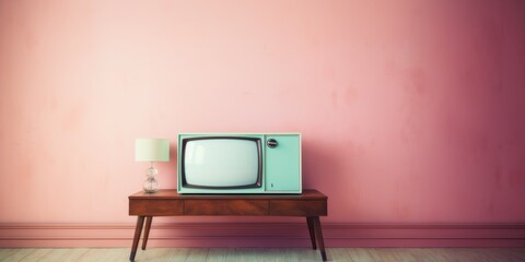 Enhance Any Setting With A Vintage Pastel Tv On Wall Backdrop, Emanating Retro Vibes. Сoncept Retro Tv Backdrop, Vintage Pastel Vibes, Nostalgic Photo Shoot, Retro-Inspired Setup