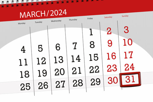 Calendar 2024, deadline, day, month, page, organizer, date, March, sunday, number 31