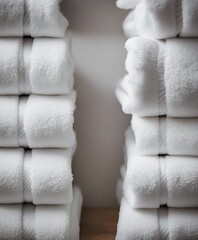 folded white hotel towels on top of each other, copy space for text 

