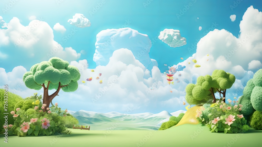 Wall mural 3d cartoon background for children