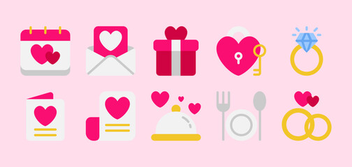 Wedding Icon Set in Flat Style Suitable for Web & Apps Design, Presentation, and Social Media