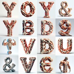 Fototapeta premium 3D lettering what blend Bones and Muscles. AI generated illustration