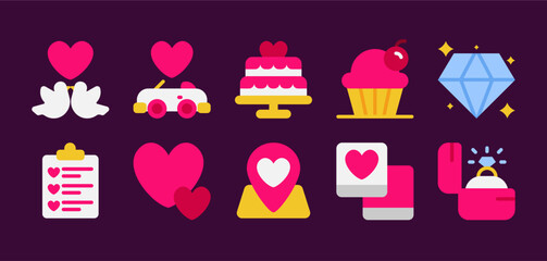 Wedding Icon Set in Flat Style Suitable for Web & Apps Design, Presentation, and Social Media