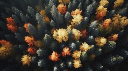 Fototapeta na wymiar Aerial shot of beautiful autumn forest