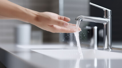 Women's hands under running water.