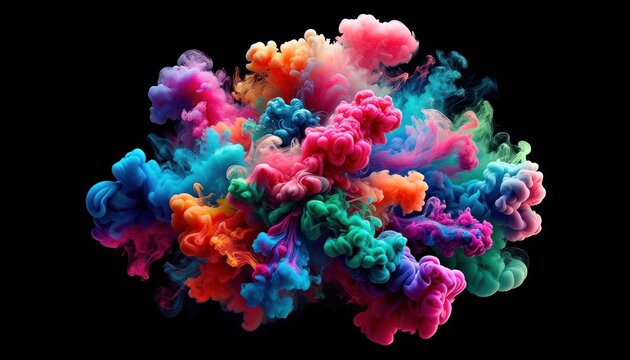 ivid display of colorful smoke against a black background, with dynamic swirls and a blend of bright pinks, blues, greens, and oranges