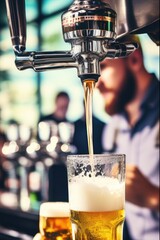 Fototapeta na wymiar Man Serving Draft Beer at Bar