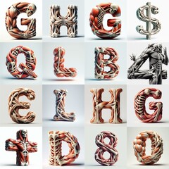 Fototapeta premium 3D lettering what blend Bones and Muscles. AI generated illustration