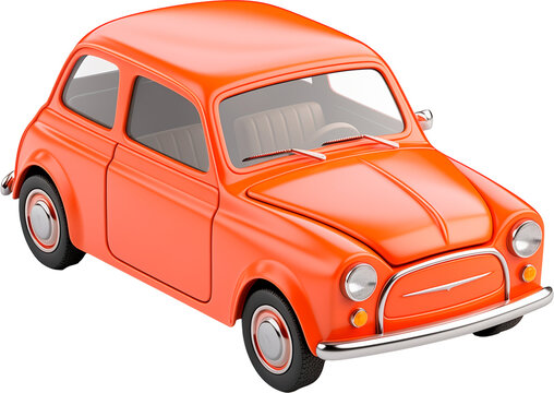 Red cute 3D car on transparent background.