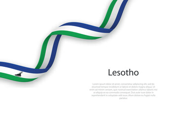 Waving ribbon with flag of Lesotho