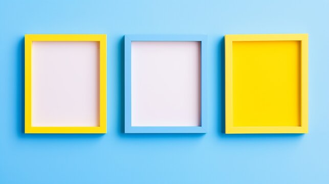 Blue and yellow frames on bicolor background