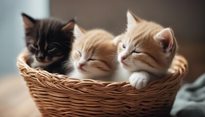 Fototapeta na wymiar kittens sleeping in a basket 