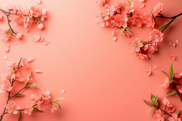 Spring banner with flowers on salmon coloured background with space for a text