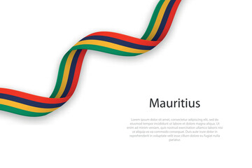 Waving ribbon with flag of Mauritius