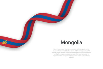 Waving ribbon with flag of Mongolia