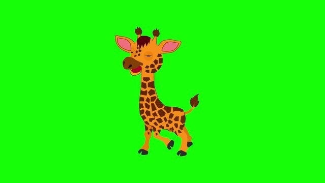  funny cartoon giraffe walking animation green background