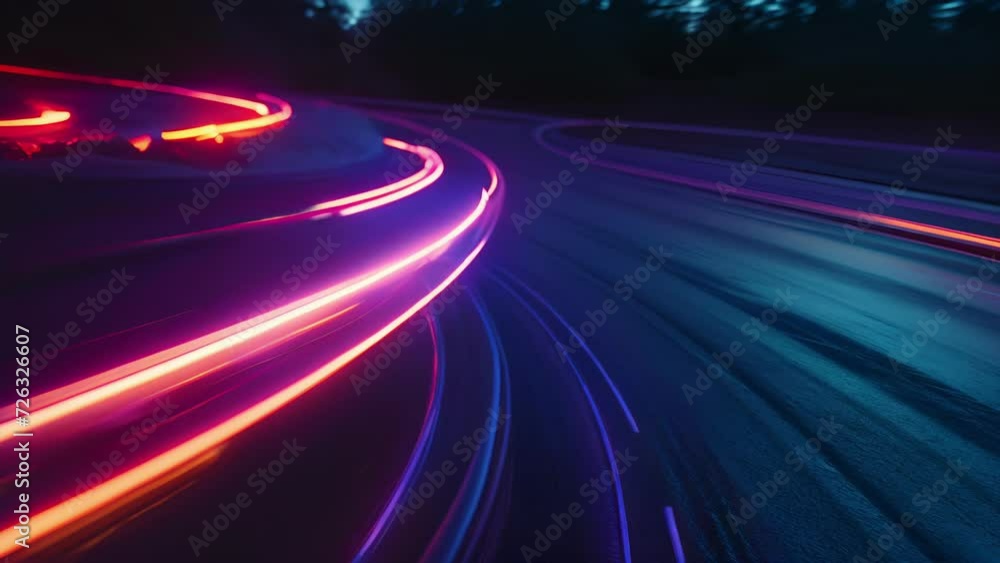 Poster a closeup shot captures the brilliant hues of the light trails as they curve and weave around the cu