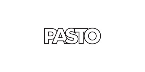 Pasto in the Colombia emblem. The design features a geometric style, vector illustration with bold typography in a modern font. The graphic slogan lettering.