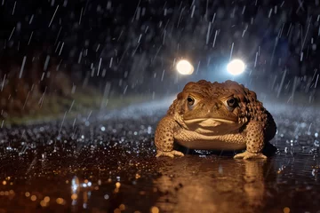 Fototapeten Toad migration. Toads on a country road in rainy night © Jürgen Fälchle
