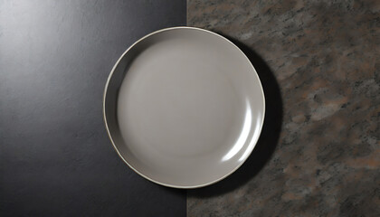 Top view of an empty plate on a mamorized background