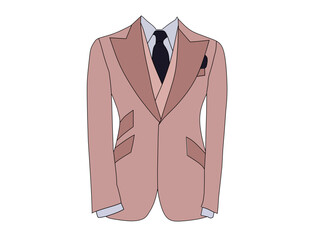 Vector illustration of Tuxedo formal wear on pink background. Clothing fashion themed concept about business and work.