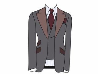 Vector illustration of black gray formal suit with dark brown tie. The concept of business and work themed clothing.