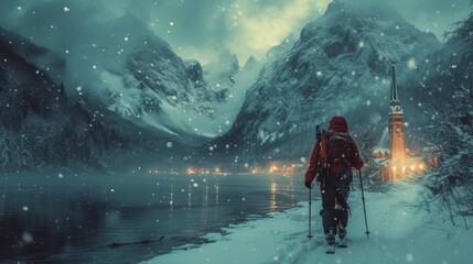 skier in a snowy forest, winter sports, generative ai - obrazy, fototapety, plakaty
