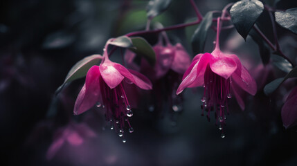 Fuchsia blooms adding harmony to a vintage garden settin