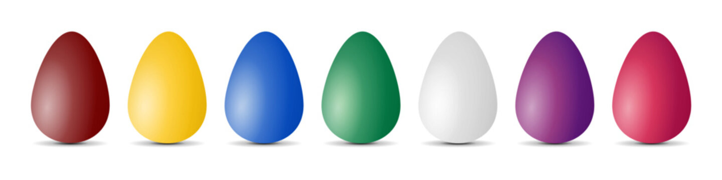 Set of colourful painted Easter eggs. Vector design, 3D style template, isolated on transparent background, illustration.