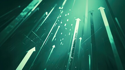 Fototapeta premium Conceptual representation of data movement with glowing directional arrows within a digital green tunnel, symbolizing high-speed internet and connectivity.