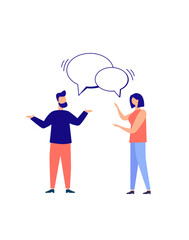 Concept of dialogues, flat style, people discussing news, social topics, social networks, chat, dialogue. Vector illustration isolated background