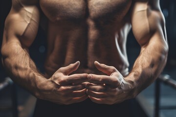Strong man hands with muscles - obrazy, fototapety, plakaty