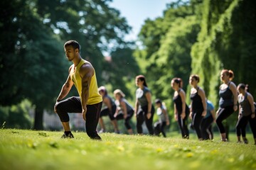 Group of people training in the park