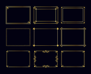 Gold ornaments in the art deco style. arabic vintage decorative gold frame, retro geometric decorative frame and ornate gold corners .