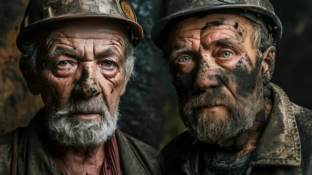 A portrait of a miner before and after a days work, showcasing the transformative effect of being covered in coal dust and sweat.