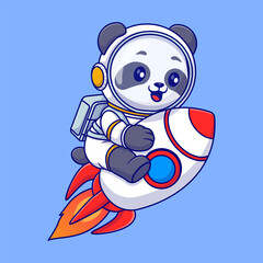 Cute panda astronaut riding rocket in space cartoon vector icon illustration animal science isolated