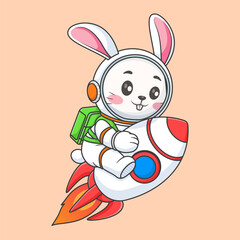 Cute rabbit astronaut riding rocket in space cartoon vector icon illustration animal science isolated