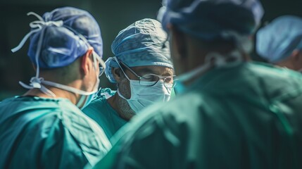 Back view of surgeon performing surgical operation in hospital operating room, medical concept image - obrazy, fototapety, plakaty