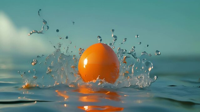 A dramatic slowmotion shot of an egg leaping out of the water with a perfect somersault only to land belly flopstyle with a loud splaat