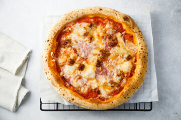 Homemade pizza with ham