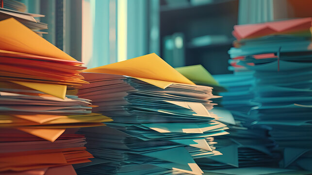 Busy, messy and cluttered workplace, full of documents. Overwork and overload concept  - AI Generated