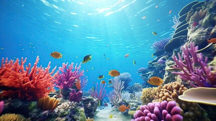 Fototapeta na wymiar Beautiful coral reef with tropical fish. Underwater sea world with topical fish and corals. Generative AI